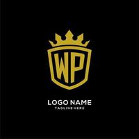 anfänglicher wp-logo-schild-kronenstil, luxuriöses elegantes monogramm-logo-design vektor