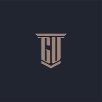 gu-anfangsmonogrammlogo mit säulenstildesign vektor