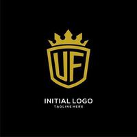 initial uf logotyp sköld krona stil, lyxig elegant monogram logotyp design vektor