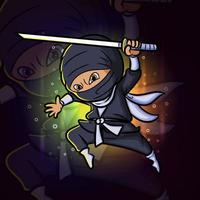 Der Ninja springt und greift mit dem Katana-Esport-Maskottchen-Design-Logo an vektor