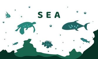 Weltozeantag, Umweltillustration von Meerestieren, die Müll verbrauchen vektor