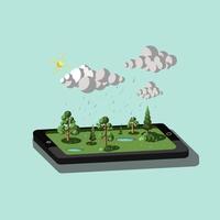 3D-illustration av mobil teknik och regnperiod vektor