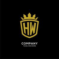 anfänglicher hw-logo-schild-kronenstil, luxuriöses elegantes monogramm-logo-design vektor