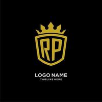 initial rp logotyp sköld krona stil, lyxig elegant monogram logotyp design vektor