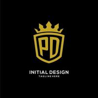 initial pd logotyp sköld krona stil, lyxig elegant monogram logotyp design vektor