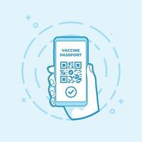 digitalt vaccinpass på mobiltelefonens skärm. skanna qr-kod för vaccinpass. vektor