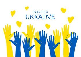 bete für das ukraine-banner-konzept. Die Hände der Menschen unterstützen die Ukraine. vektor