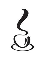 Vektorkalligrafie Kaffee- oder Teetasse auf Untertasse. kalligraphische schwarz-weiß-illustration. handgezeichnetes design für logo, symbolcafé, menü, textilmaterial