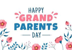 glad morföräldrar dag söt tecknad illustration med blomdekoration och kalligrafi i platt stil för affisch eller gratulationskort bakgrund vektor