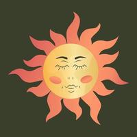 himmelsk sol boho vintage stil i astrologi. sol med ansikte och strålar isolerade. esoterisk ockult symbol för tarot. vektor illustration.