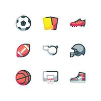 Fußball-Fußball- und Basketball-Icon-Set mit Ball- und Schuh-Vektor-Icons vektor