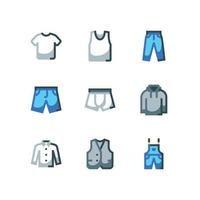 Herrenbekleidung und Accessoires-Icon-Set mit Shorts und Hemd-Vektor-Icons vektor