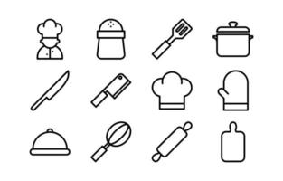 kocken köksredskap linjär ikon samling vektor