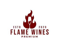 ein glas rotwein brennendes logo. Flammenwein-Logo-Design-Konzept vektor