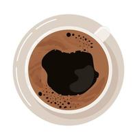 kaffeetasse mit schaumdraufsicht. kaffeepausenplakat für bar, café, t-shirt druck. Farbe flache Cartoon-Vektor-Illustration isoliert auf weißem Hintergrund vektor
