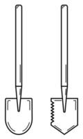 handritad uppsättning av två spadar. verktyg som används i trädgårdsarbete och vandring. doodle stil. skiss. vektor illustration