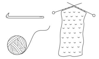 handritad uppsättning stickade föremål. kreativt hantverk, hobby. doodle skiss. vektor illustration