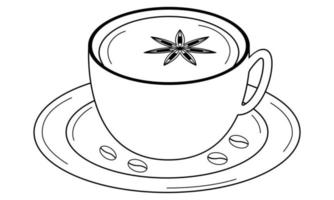 handritad kopp kaffe med kanel. uppiggande dryck som ger energi. doodle stil. skiss. vektor illustration