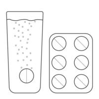 handgezeichnete Brausetabletten. ein Analgetikum, das sich schnell in einem Glas Wasser auflöst. Gekritzelskizze. Vektor-Illustration vektor