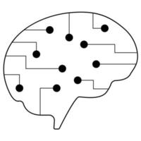 handritad artificiell intelligens hjärna. elektroniska neurala anslutningar. doodle skiss. vektor illustration