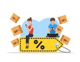 illustration von online-shop-verbrauchern, die einen rabatt erhalten vektor