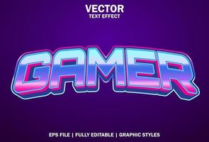 gamer texteffekt med lila färg för logotyp. vektor