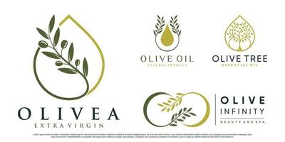 uppsättning av olivträd och olja logotyp design vektorillustration med kreativa element premium vektor