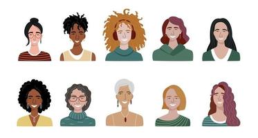 Bündel verschiedener Frauen-Avatare. Reihe von farbenfrohen Benutzerporträts. vektor