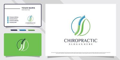 Chiropraktik-Logo-Design für Massagetherapie mit Premium-Vektor der Visitenkartenvorlage vektor