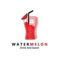 vektorillustration av färsk frukt vattenmelon frukt logotyp röd, tillgänglig på marknaden, screentryckdesign, klistermärke, banderoll, fruktföretag vektor