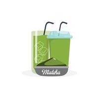 Vektorillustration des grünen Pflanzen-Matcha-Logos als Matcha-Getränk oder Matcha-Dessert, Grüntee-Design vektor