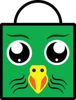 online shop smiley hackspett logo form shoppingväska grön gul orange färg vektor