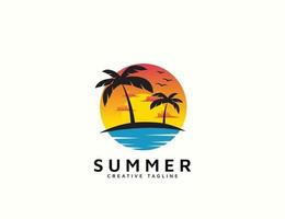 sommar strand solnedgång logotyp design vektor