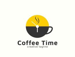 kaffetid logotyp med timvisare design vektor