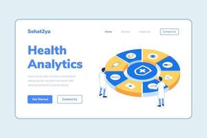 Landing Page Template Health Analytics zwei Mann Arzt isometrische Illustration vektor