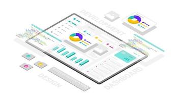 Dashboard-Website und Entwicklung von Softwaretechnologie 3D-Isometrische Illustration vektor