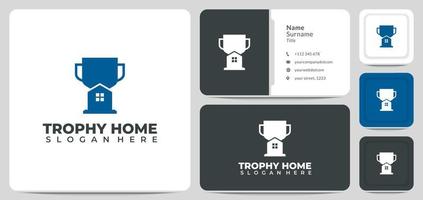 logo design trofé hem, cup, mästare, hus, tak, symbol vektor