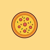 vektorillustration der pizza mit belag darauf. und gelber Rücken. geeignet für Restaurantrezeptbücher und andere vektor