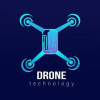 Technologie-Drohnen-Logo, kombiniert in einem Logo-Design, Drohnen- und Technologie-Verbindungspunkt, abstraktes Kreuztyp-Vektor-Logo-Symbol, Drohnen-Technologie-Logo
