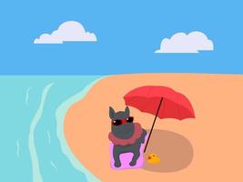 sommar med katt som kopplar av på stranden vektor