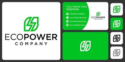 eco power elektrisk logotypdesign med visitkortsmall. vektor