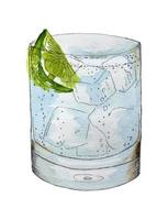 Gin-Tonic-Cocktail. Vektorgetränk, Aquarell, Handzeichnung, Skizze. isoliert auf weißem Hintergrund. Vektor