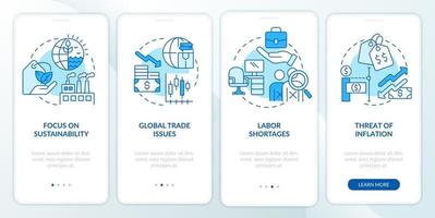makroökonomie trends blauer onboarding-bildschirm für mobile app. Commerce Walkthrough 4 Schritte grafische Anleitungsseiten mit linearen Konzepten. ui, ux, gui-Vorlage. vektor
