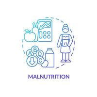 Symbol für das Konzept der Unterernährung mit blauem Farbverlauf. Unterernährung und Hunger. Ernährungssicherheit grundlegende Definitionen abstrakte Idee dünne Linie Illustration. isolierte Umrisszeichnung. vektor