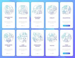 livsmedelssäkerhet blå gradient onboarding mobilapp skärmuppsättning. problem genomgång 5 steg grafiska instruktioner sidor med linjära koncept. ui, ux, gui mall. vektor