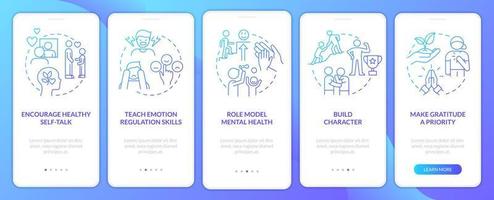 barn mental tuffhet blå lutning onboarding mobil app skärm. genomgång 5 steg grafiska instruktioner sidor med linjära koncept. ui, ux, gui mall. vektor