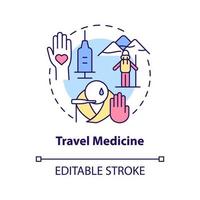 Symbol für das Konzept der Reisemedizin. Gesundheitsversorgung für Touristen. Service des medizinischen Zentrums abstrakte Idee dünne Linie Illustration. isolierte Umrisszeichnung. editierbarer Strich. vektor