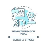 med hjälp av visualiseringsverktyg turkos konceptikon. virtuell verklighet. tech makro trender abstrakt idé tunn linje illustration. isolerade konturritning. redigerbar linje. vektor