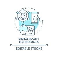 Symbol für das türkisfarbene Konzept digitaler Realitätstechnologien. Tech-Makro-Trends abstrakte Idee dünne Linie Illustration. isolierte Umrisszeichnung. editierbarer Strich. vektor