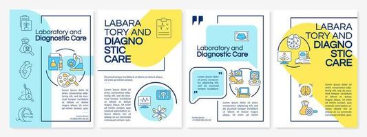 blaue und gelbe broschürenvorlage für labor- und diagnostische pflege. Broschürendesign mit linearen Symbolen. 4 Vektorlayouts für Präsentationen, Jahresberichte. vektor